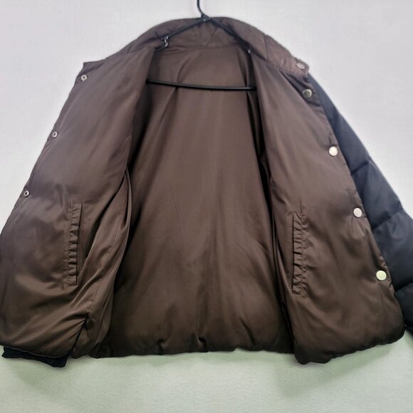 Talbots Petites Large Black Brown Reversible Feather Down Puffer Jacket *Callout - Picture 5 of 9